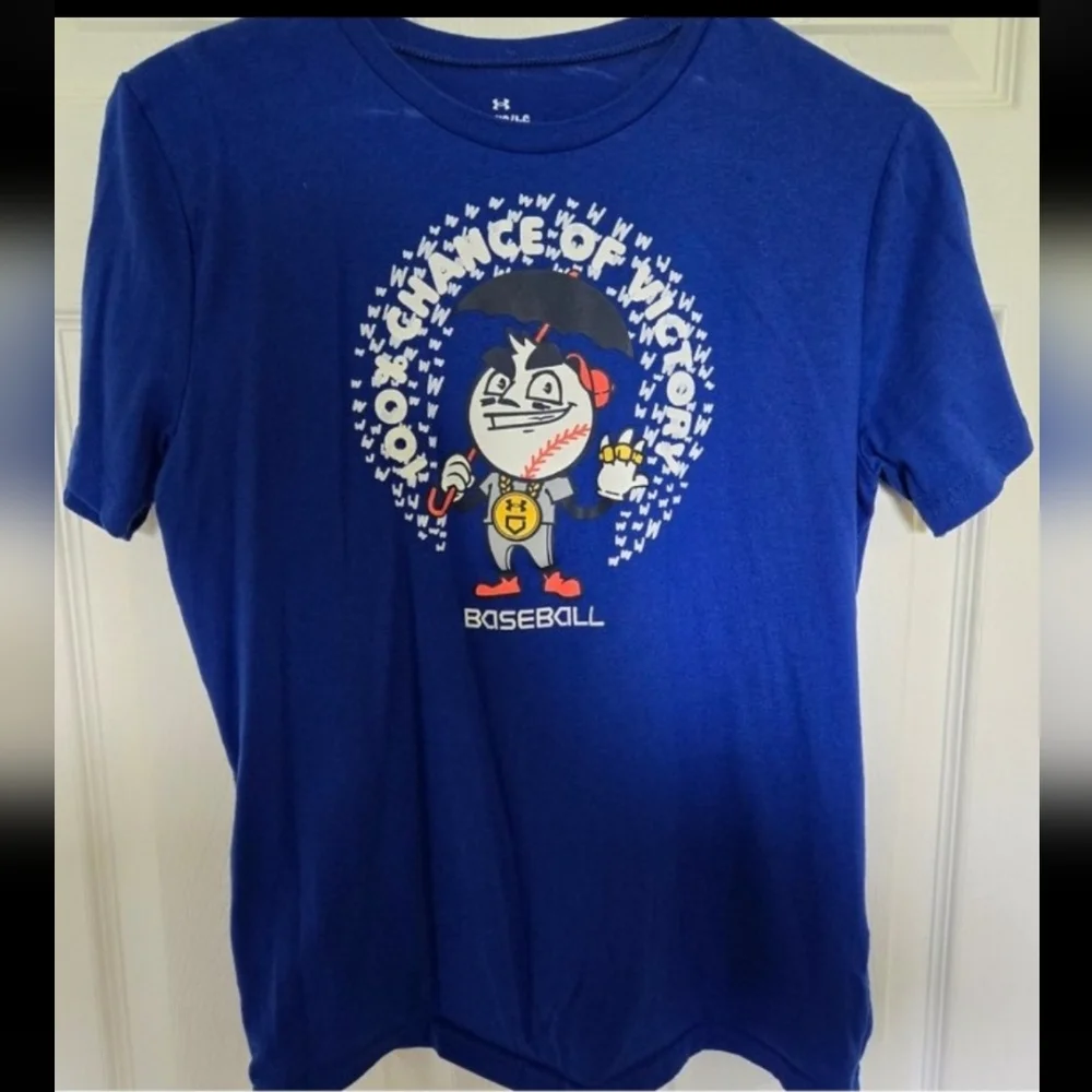 Under Armour Youth Large Blue T-Shirt 100% Chance of Victory Baseball Graphic - Picture 1 of 4